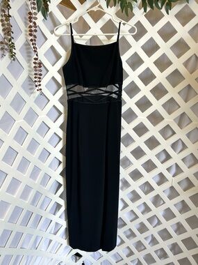 Niteline Black Formal Gown Size 6 Mesh Cutout Evening Dress Spaghetti Strap Prom